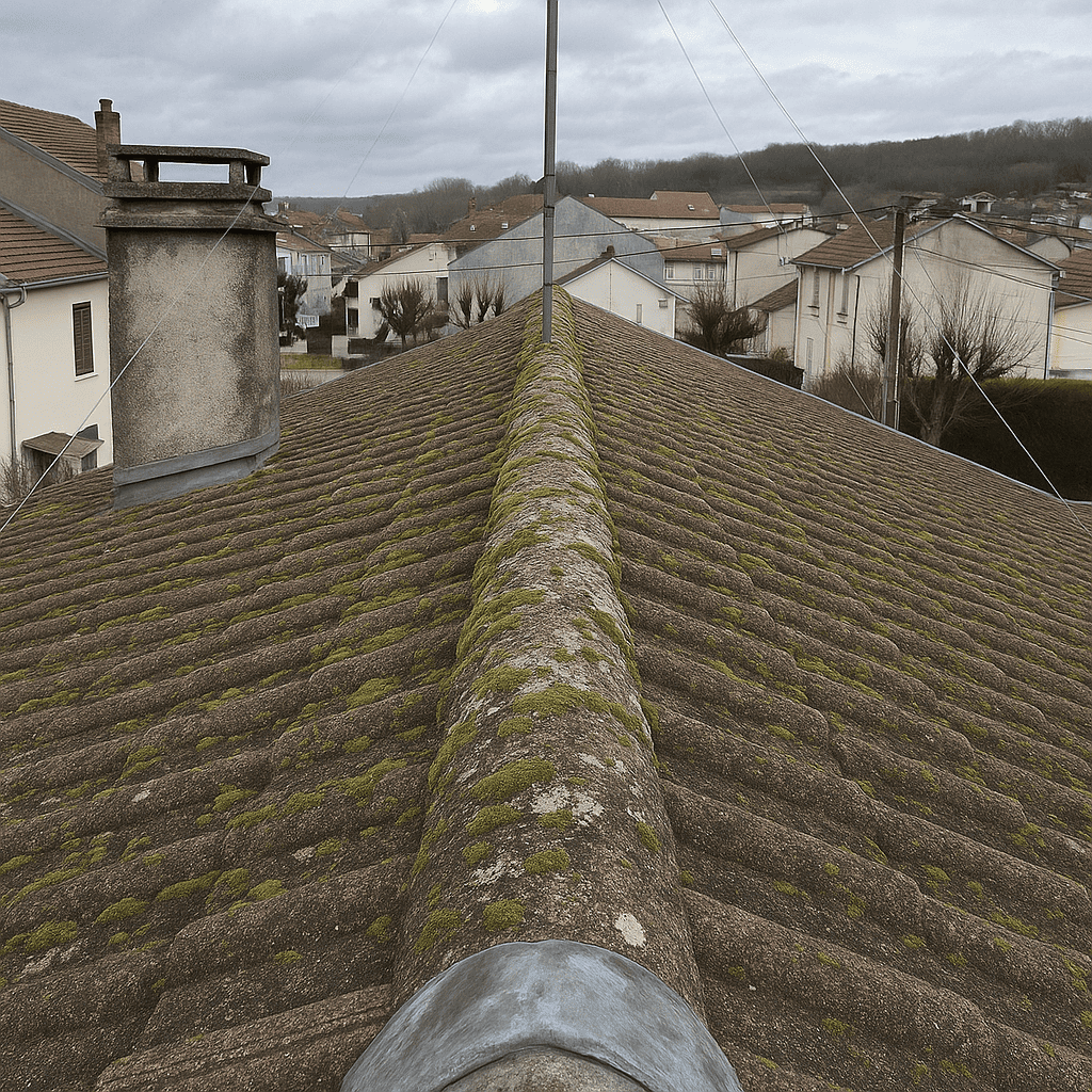 Toit en tuiles mossues et antenne (1)